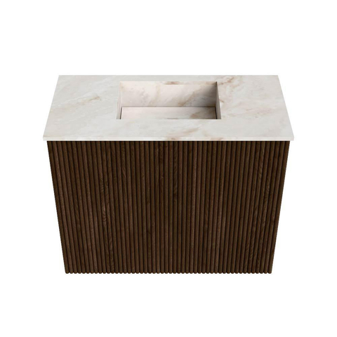 Mondiaz JOYA-DLUX 50cm toiletmeubel - kleur Walnut - Wastafel FAYE positie Midden Zonder kraangat kleur Frappe. SW1422266