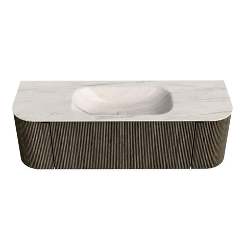 MONDIAZ KURVE-DLUX Meuble de salle de bains 140cm arrondi Gauche + Droite couleur Shadow avec 1 tiroir et 2 portes. Lavabo BIG SMALL Central sans trou de robinet Meli. SW1431780