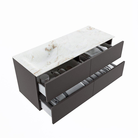 MONDIAZ VICA-DLUX Ensemble meuble de salle de bains - 120cm - meuble bas dark grey - 4 tiroirs - vasque encastrée cloud gauche - 1 trou de robinet - version haute 60cm - frape SW1088864