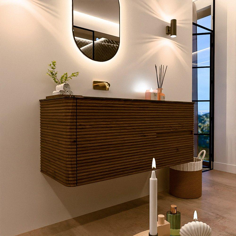 Mondiaz CIRO-DLUX Meuble de salle de bains - 120x45x50cm - lavabo en solid surface Lava - 1 vasque à gauche - sans trous de robinetterie - 2 tiroirs - Dusk SW1533034