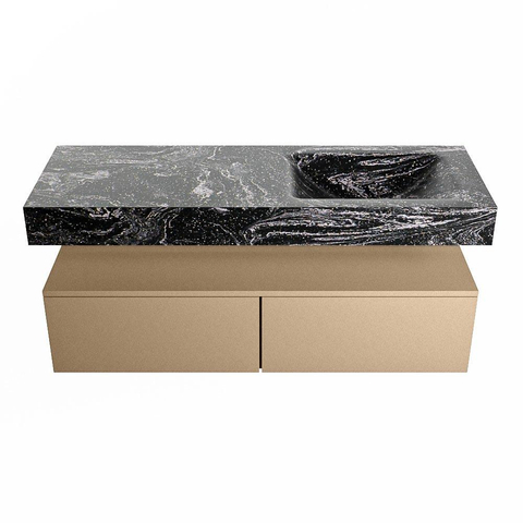 Mondiaz ALAN-DLUX Ensemble de meuble - 130cm - meuble Oro mat - 2 tiroirs - Lavabo Cloud Lava suspendu - vasque Droite - 0 trous de robinet SW808506