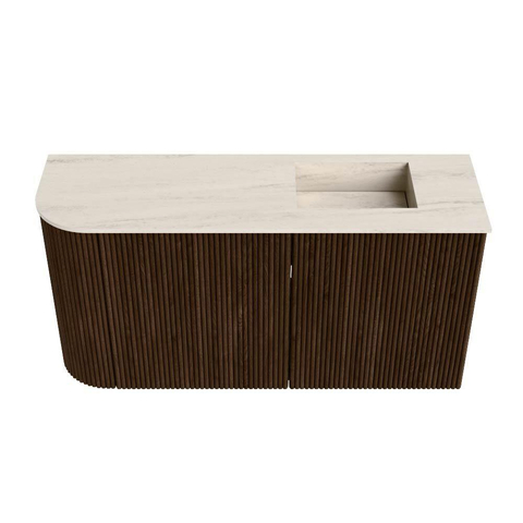 Mondiaz JOYA-DLUX 81.6cm toiletmeubel - ronding links kleur Walnut - Wastafel FAYE positie Rechts 1 kraangat kleur Meli. SW1424453