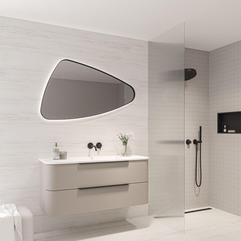 INK SP23 Miroir - 120x4x70cm - LED - en bas et en haut - changement de couleur - dimmable - organique - dans un cadre en acier - aluminium noir mat à gauche SW721203