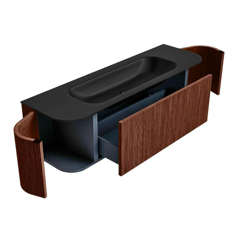 Mondiaz KURVE Badkamermeubelset - 150x46x40cm - 1 lade - 2 deuren - wastafel solid surface - midden - zonder kraangat - Ruby SW1415431