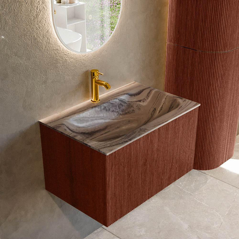 MONDIAZ KURVE-DLUX 70cm badmeubel kleur Ruby met 1 lade en 0 deuren. Wastafel BIG SMALL Midden 1 kraangat Sombra. SW1433934