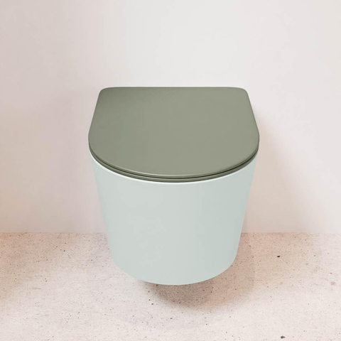 Mondiaz LAVIE hangtoilet – spoelrandloos – 36 x 53 cm – met softclose zitting – Greey (lichtgroen/grijs), zitting Army (groen) SW1208572