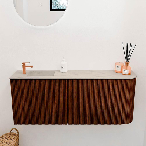 Mondiaz JOYA-DLUX Meuble de salle de bains 101,6cm - arrondi droit couleur Ruby - Vasque FAYE position Gauche 1 trou de robinet couleur Opalo SW1423757