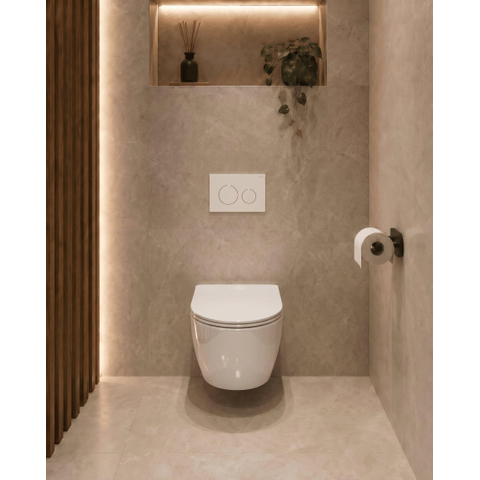 QeramiQ Dely Swirl Toiletset - 36.3x51.7cm - Geberit UP320 plieger inbouwreservoir - slim zitting - mat witte metalen bedieningsplaat - ronde knoppen - glans wit SW1413319