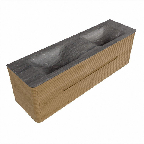 Mondiaz CIRO-DLUX Ensemble de meubles de salle de bains - 160x45x50cm - Plan vasque solid surface Oza - 2 lavabos double - 2 trous de robinetterie - 4 tiroirs - Chêne SW1531134