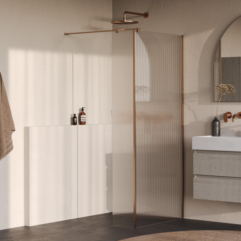 BRAUER Oblivion Paroi de douche à l'italienne - 100x200cm - paroi latérale 30cm - verre clair nervuré - revêtement en verre - PVD - cuivre brossé SW1476050