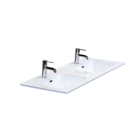 H&R Badmeubelen Cover Wastafel - 121x46.5x1.8cm - 2 kraangaten - 2 wasbakken - keramiek wit SW533008
