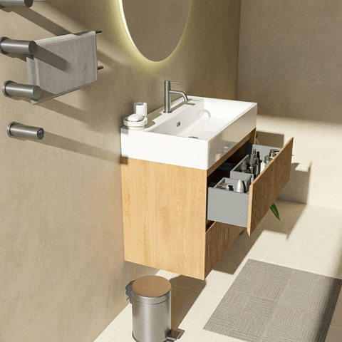 Saniclass Holz Atelier Badkamermeubelset - 80x45x72cm - Legend keramische wastafel wit - 1 wasbak - 1 kraangat - 2 lades - mat eiken natural (hout) SW1478472