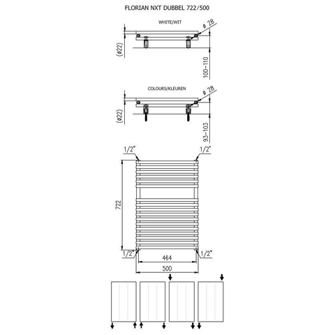Plieger Florian Nxt designradiator dubbel horizontaal 722x500mm 505W mat wit SHOWROOMMODEL SHOW26884