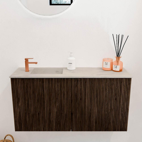Mondiaz JOYA-DLUX Meuble de toilette 80cm - couleur Walnut - Vasque FAYE position Gauche 1 trou de robinet couleur Opalo SW1422527
