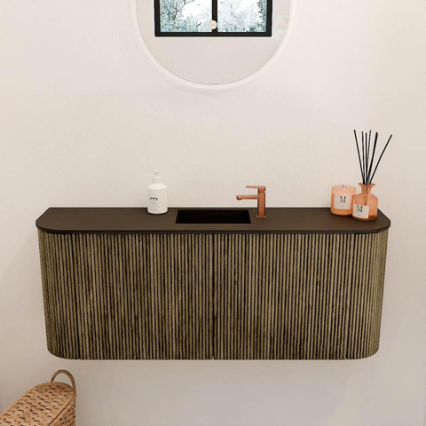 Mondiaz JOYA 103.2cm meuble de salle de bains - arrondis gauche et droite couleur Dusk - Vasque FAYE position Milieu 1 trou de robinet couleur Urban. SW1421708