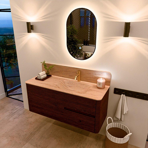 Mondiaz CIRO-DLUX Meuble de salle de bains - 120x45x50cm - Plan vasque Solid surface Saba - 1 vasque à droite - 1 trou de robinet - 2 tiroirs - Ruby SW1531992