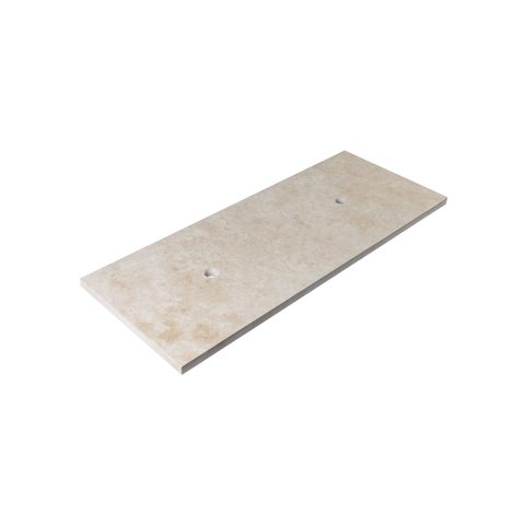 Saniclass Travertine plan sous vasque - 120x46cm - sans trous de robinet - 2 découpes pour siphon - pierre naturelle marbrée SW1242431
