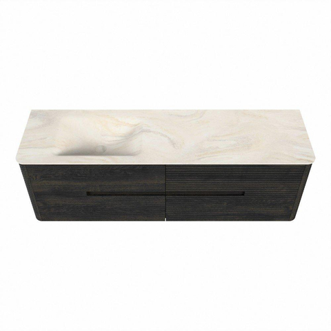 Mondiaz CIRO-DLUX Badkamermeubelset - 160x45x50cm - Solid surface wastafel Ostra - 1 wasbak Links - zonder kraangaten - 4 lades - Shadow SW1532311