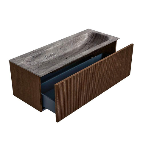 MONDIAZ KURVE-DLUX 120cm badmeubel kleur Walnut met 1 lade en 0 deuren. Wastafel BIG LARGE Midden 2 kraangaten Oza. SW1432473