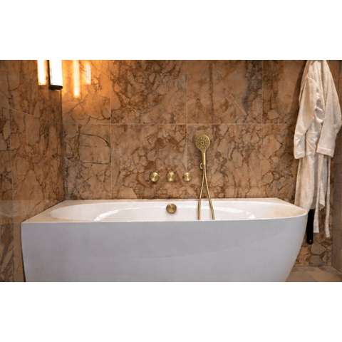 Fortifura Nebbio Badcombinatie-set - thermostaatkraan - wandaansluitbocht met handdouchehouder - gladde doucheslang - ronde handdouche - badvulcombinatie - PVD - geborsteld messing (goud) SW1238083