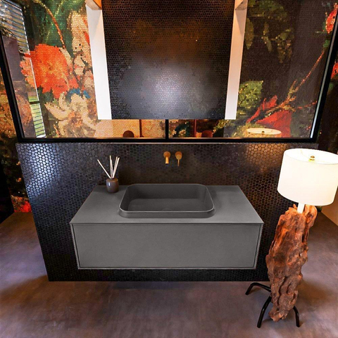 ENSEMBLE DE MEUBLE MONDIAZ ERIN - 100cm - Gris foncé - 1 tiroir - lavabo centré - 0 trous de robinet - Gris foncé SW697940