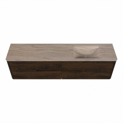 Mondiaz CIRO-DLUX Badkamermeubelset - 190x45x50cm - Solid surface wastafel Saba - 1 wasbak Rechts - 1 kraangat - 4 lades - Walnut SW1530733