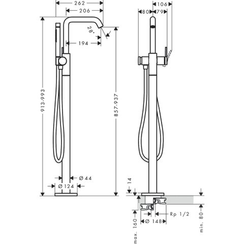 Hansgrohe Tecturis s Eengreeps badmengkraan vloermontage - vrijstaand - mat zwart SW918588
