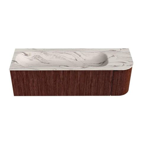 MONDIAZ KURVE-DLUX Meuble de salle de bains 145cm arrondi à droite couleur Ruby avec 1 tiroir et 1 porte. Lavabo BIG LARGE à gauche 1 trou de robinet Nata. SW1432561