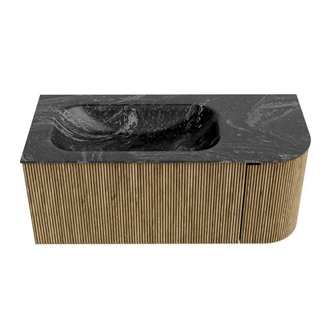 Mondiaz KURVE-DLUX Badkamermeubelset - 105x46x40cm - 1 lade - 1 deur - wastafel solid surface - links - 1 kraangat - Dusk SW1415247