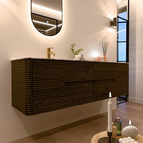 Mondiaz CIRO-DLUX Ensemble de meubles de salle de bains - 170x45x50cm - Plan-vasque en solid surface Meli - 1 vasque à gauche - 1 trou de robinet - 4 tiroirs - Shadow SW1532540