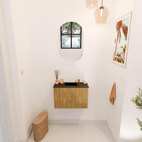 Mondiaz JOYA 60cm meuble de toilette - couleur Oak - Vasque FAYE position Milieu 1 trou de robinet couleur Urban. SW1421168