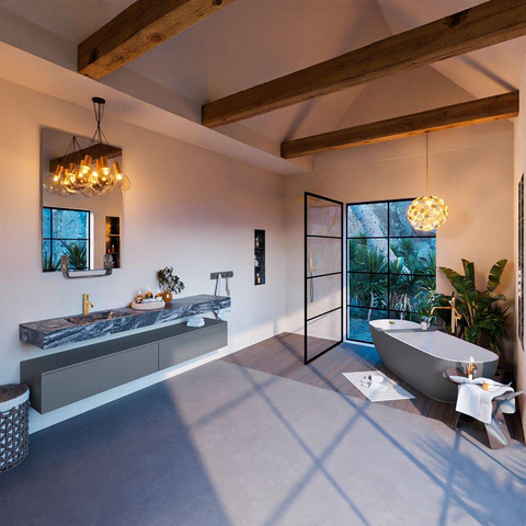Mondiaz ALAN-DLUX Ensemble de meuble - 200cm - meuble Plata mat - 2 tiroirs - Lavabo Cloud Lava suspendu - vasque Gauche - 1 trou de robinet SW808484