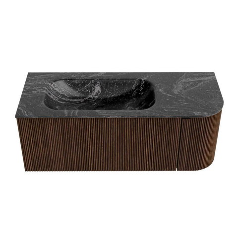 MONDIAZ KURVE-DLUX 115cm meuble de salle de bains avec module 25 R couleur Walnut avec 1 tiroir et 1 porte. Lavabo BIG SMALL gauche sans trou de robinet couleur Lava. SW1137278