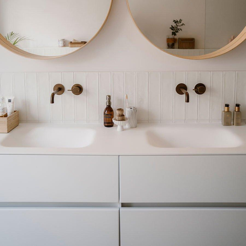 ENSEMBLE DE MEUBLE MONDIAZ VICA - 150 cm - 4 tiroirs - lavabo Cloud double - 0 trou de robinet - solid surface talc SW409821