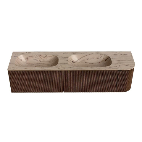 MONDIAZ KURVE-DLUX 175cm badmeubel ronding Rechts kleur Walnut met 2 lades en 1 deur. Wastafel STOR SMALL Dubbel / Links zonder kraangat Arena. SW1431257