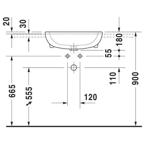 Duravit D-code Halfinbouwwastafel - 55x44cm - met 1 kraangat - met overloop - wit 0315115