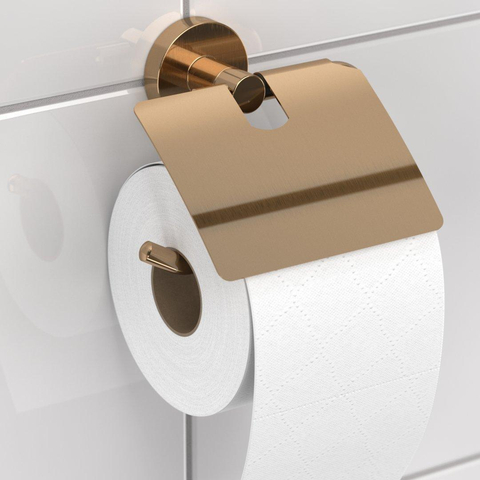 Haceka Kosmos Porte-rouleau de papier toilette - avec couvercle - cuivre brossé SW955692