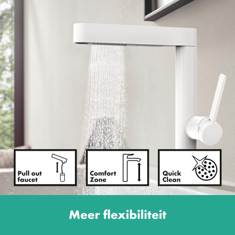 Hansgrohe Finoris Wastafelkraan - 230 - 2jet - met uittrekbare vuistdouche plug - mat wit SW651588