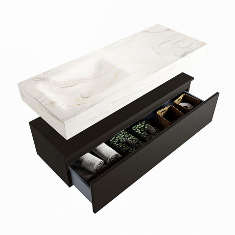 Mondiaz ALAN-DLUX Ensemble de meuble - 120cm - meuble Urban mat - 1 tiroir - Lavabo Cloud Ostra suspendu - vasque Gauche - 0 trous de robinet SW807257