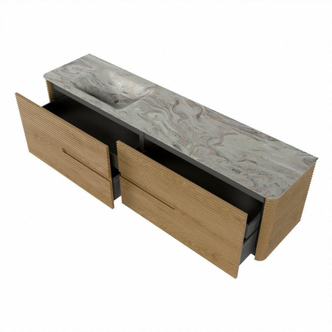 Mondiaz CIRO-DLUX Badkamermeubelset - 190x45x50cm - Solid surface wastafel Glace - 1 wasbak Links - zonder kraangaten - 4 lades - Oak SW1531063