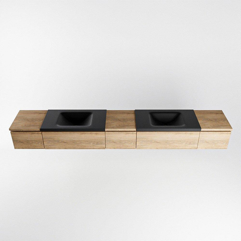 MONDIAZ BUKLA 280cm ensemble de meuble avec module 40 couleur Chêne blanchi avec 5 tiroirs. Lavabo CLOUD double 0 trou de robinet couleur Urbain. SW1382365