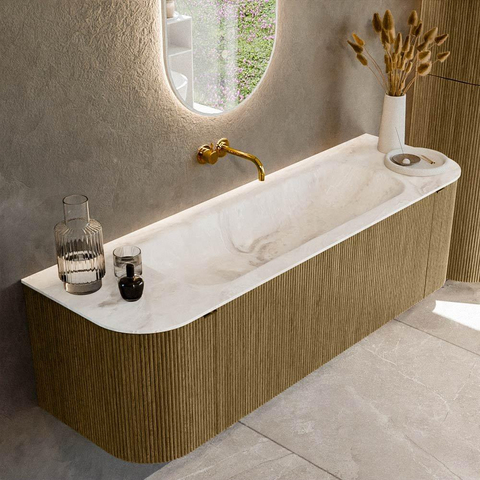Mondiaz KURVE-DLUX Ensemble meuble de salle de bains - 150x46x40cm - 1 tiroir - 2 portes - vasque solid surface - central - sans trou de robinet - Dusk SW1414895