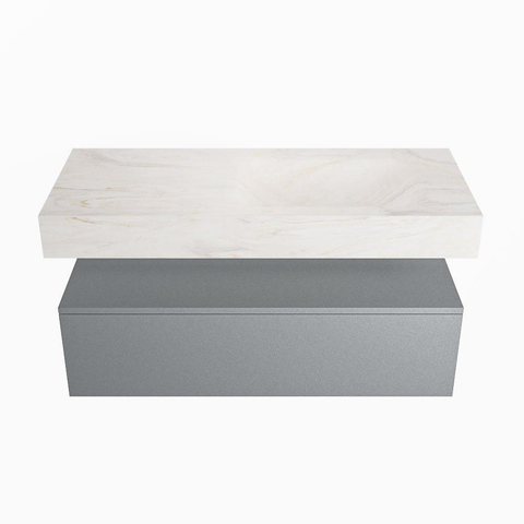 Mondiaz ALAN-DLUX Ensemble de meuble - 110cm - meuble - Plata mat - 1 tiroir - Lavabo Cloud Ostra suspendu - vasque droite - 1 trou de robinet - Beige SW807811