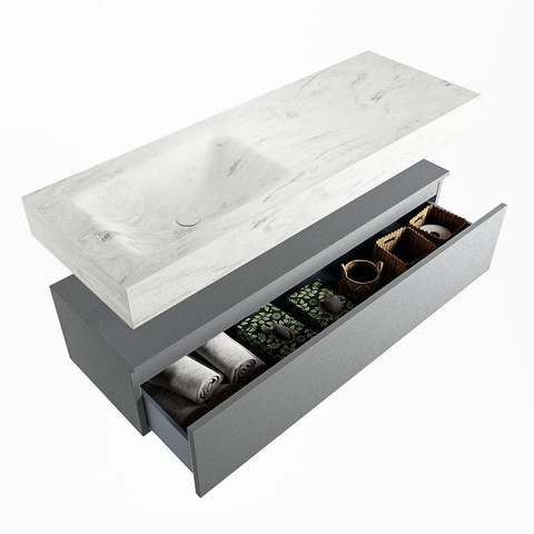 MONDIAZ ALAN - DLUX Badkamermeubelset - 130cm - onderkast - Plata - 1 lade - vrijhangende wastafel - wasbak links - 0 kraangaten - Opalo SW806903