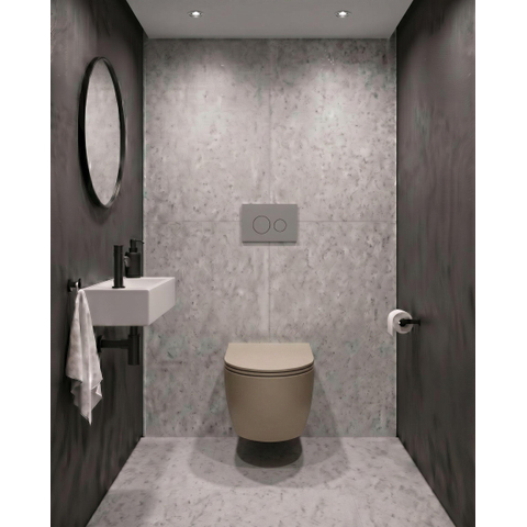 QeramiQ Dely Pack WC - 36,3x51,7cm - à fond creux - sans bride - réservoir WC attenant Geberit UP320 - abattant WC à fermeture douce - plaque de déclenchement gris clair - boutons ronds - beige mat SW1242404