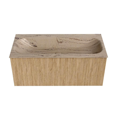 MONDIAZ KURVE-DLUX 100cm badmeubel kleur Oak met 1 lade en 0 deuren. Wastafel BIG MEDIUM Midden zonder kraangat Arena. SW1431113
