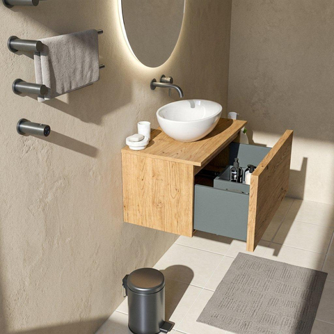 Saniclass Holz Frame Ensemble de meuble de salle de bains - 80x45x42cm - plan de travail en bois - sans trou de robinetterie - 1 tiroir - chêne natural mat (bois) SW1436766