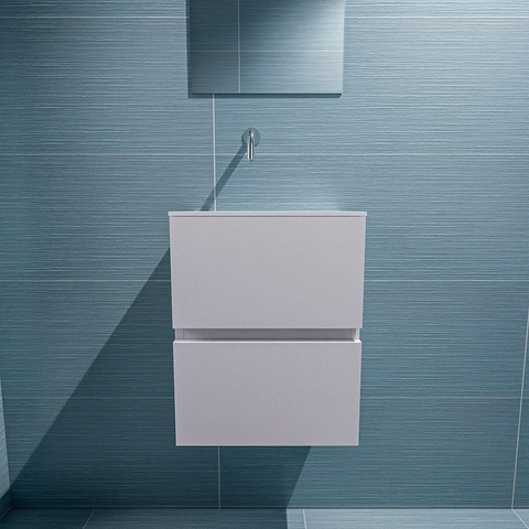 MONDIAZ ADA Toiletmeubel 40x30x50cm met 0 kraangaten 2 lades cale mat Wastafel Lex links Solid Surface Wit SW472702