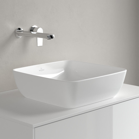 Villeroy & Boch Artis opzetwastafel vierkant - 41x41x12.5cm CeramicPlus - zonder kraangat - zonder overloop - Stone White (mat wit) SW209531