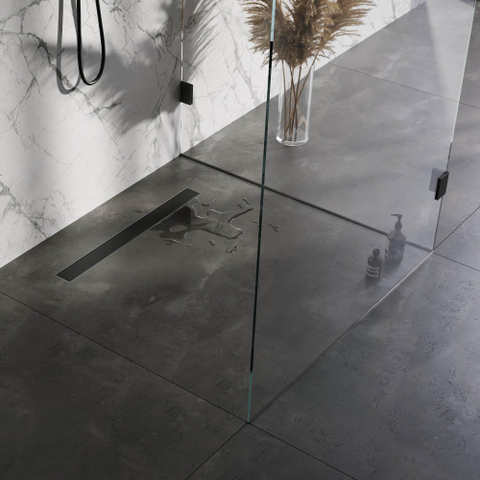 Brauer Caniveau de douche - 70x7,5cm - bride de plancher - grille à carreler réversible - inox - noir mat SW771557